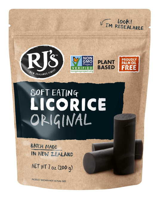 Soft Eating Black Licorice - RJ's Licorice 7.05oz Bags - NON-GMO, NO HFCS, Vegan-Friendly & Kosher - Batch Made in New Zealand